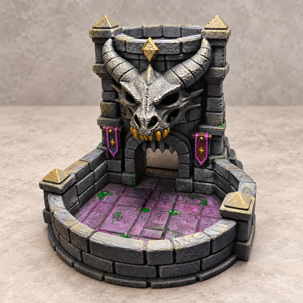 Torre de dados Calavera de CAELVAR con calavera de dragón y bandeja de recogida